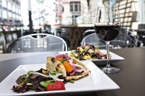 Lunch salad wrap wine patio seating